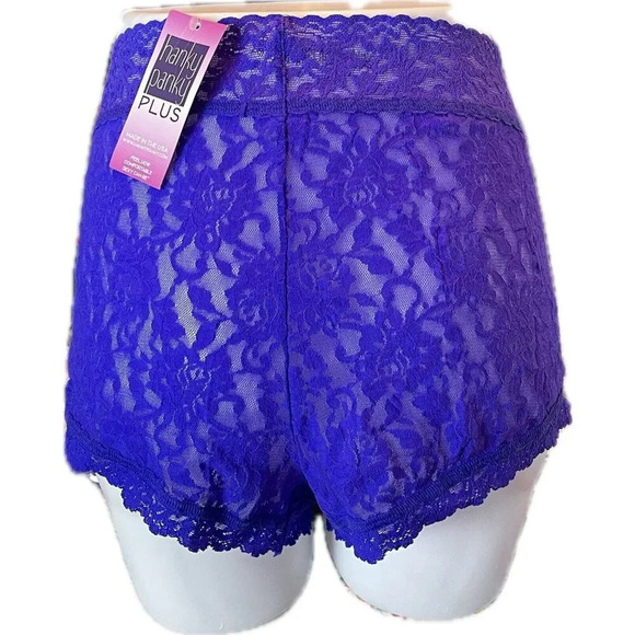 Hanky Panky +3X Sheer Purple Floral Stretch Lace Scalloped Trim Boyshort Panties - Picture 4 of 5